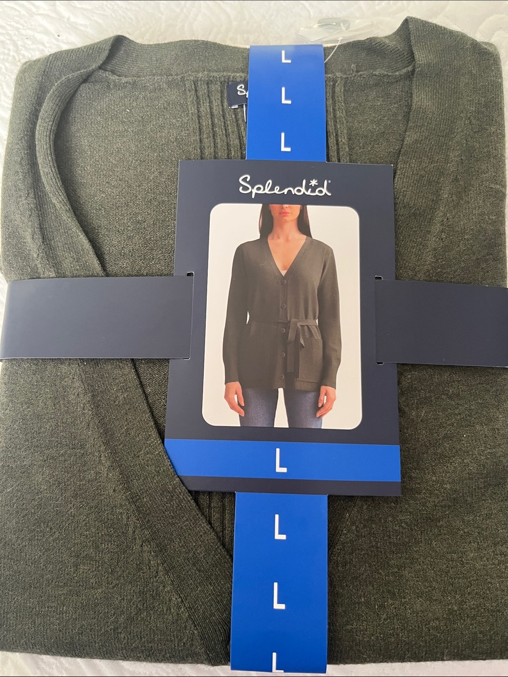 Splendid Olive Green Button-Front Cardigan with Tie